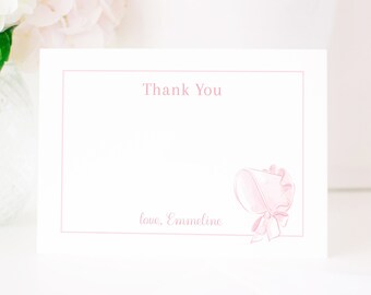Watercolor Pink Bonnet Thank You Card | Flat 5''x7'' Card Printable | Pink Bonnet Birthday or Baby Shower | Bonnets Stationery Note | 5007