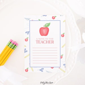 Aquarell Apfel Muster &#39;Notiz an den Lehrer&#39; Printable 5&#39;&#39;x7 &#39;&#39; Briefpapier | Back to School Schreibwaren | Lehrer Briefpapier Printable 1055