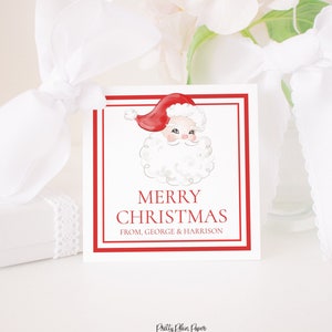 Red Santa Watercolor Christmas Gift Tag or Treat Tag | Watercolor Printable | Label Favor Tag Download | Class Classroom Christmas Tag 2001