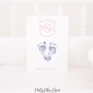 Krankenhaus Baby Fußabdruck Karte Printable | 5x7 | Aquarell Neugeborene Krankenhaus Fotos oder Andenken | Neugeborenen Ankündigung Fußabdruck Zeichen | Rosa