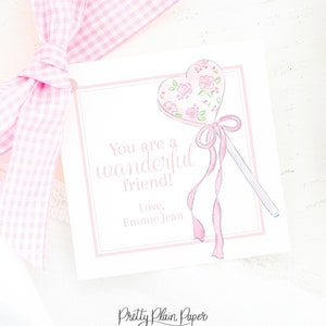 Étiquette de la Saint-Valentin | Baguette de cœur pour princesses | 3.5x3.5 Téléchargement numérique imprimable | Étiquette de Saint-Valentin aquarelle | Floral rose | Cadeau scolaire | 1021