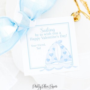 Étiquette de la Saint-Valentin | Voilier bleu | 3.5x3.5 Téléchargement numérique imprimable | Étiquette de Saint-Valentin aquarelle | Vichy bleu | Étiquette de friandise scolaire | Garçon | 1021