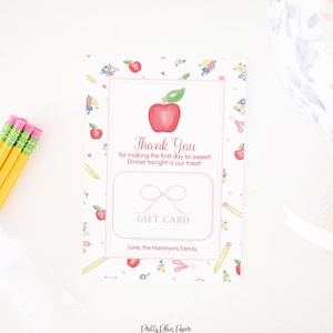 Cena per insegnante 1 ° giorno di scuola Porta carte regalo / Stampabile / Regalo del primo giorno di scuola dell'insegnante / Acquerello / Etichetta regalo regalo / 1055
