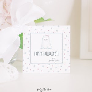 Ghost with Bow Floral Halloween Treat or Gift Tag | Classroom Treat Tag for Girl | Ghost & Bow | Watercolor Printable Label Download | 1014