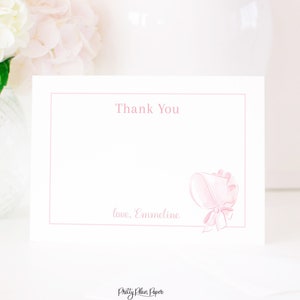 Watercolor Pink Bonnet Thank You Card | Flat 5''x7'' Card Printable | Pink Bonnet Birthday or Baby Shower | Bonnets Stationery Note | 5007