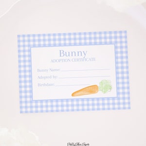 Blue Gingham Adopt a Bunny Certificate | Printable Download | Certificates | Blue Bunny Party | Some Bunny is ONE | 1st Birthday | 2005