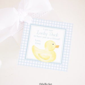 Blue Gingham & Rubber Ducky Valentine Tag | Duck Valentine's Day Tag for School or Daycare | Printable Download | Classroom Valentine 1021