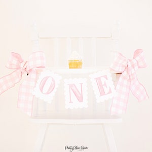 Acuarela rosa 'ONE' Scallop Edge High Chair Banner / Descarga imprimible / Acuarela ONE High Chair Banner / Primer cumpleaños / 5000 5001