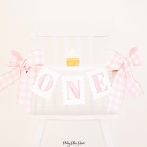 Pink Watercolor 'ONE' Scallop Edge High Chair Banner | Printable Download | Watercolor ONE High Chair Banner | First Birthday | 5000 5001