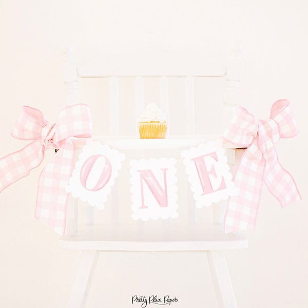 Pink Watercolor ONE Scallop High Chair Banner Printable | 5002 5003 5004 5005 5006 5007 5008 5009 5010 5011 5012 5013 5014 5015 1068 1066