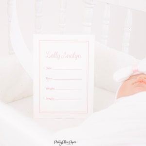 Carte de statistiques de bébé de l'hôpital imprimable | 5x7 | Signe d'annonce de nouveau-né rose aquarelle | Photo de bébé de bienvenue | Accessoire photo frais 48 | 10001