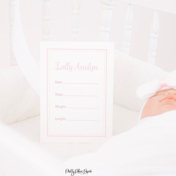 Hospital Baby Stats Card Printable | 5x7 | Watercolor Pink Newborn Announcement Sign | Welcome Baby Photograph | Fresh 48 Photo Prop | 10001