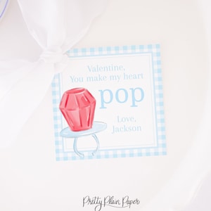 Acuarela Anillo Azul Pop Valentine Tag / 3.5 x 3.5 Imprimible / Eres una Gema / Sucker para Ti / Piruleta Rosa / Boy School Treat Tag 1021