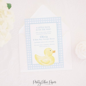 Watercolor Ducky Invitation | Rubber Ducky | First Birthday or Baby Shower Invitation | 1st Birthday | Blue Gingham | Rubber Duck | 3015