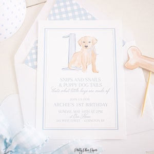 Puppy First Birthday Invitation : Snips and Snails Birthday Theme for Little Boy (5x7 Printable Digital Download) 1027