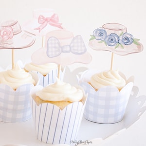 Fancy Hat or Derby Hat Watercolor Cupcake Toppers | Printable Download | Tea Party Birthday Party | Derby Party | Baby Shower | 0106