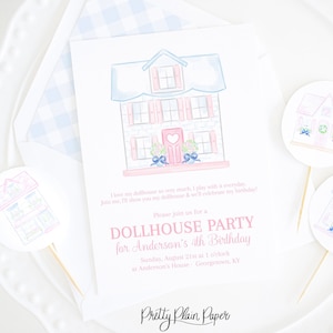 Watercolor Dollhouse Party Invitation | 5 x 7 Printable Download | Grandmillennial Doll House Birthday Party | Play House | Baby Doll | 5012