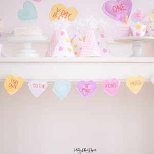 Watercolor Candy Hearts Banner | Conversation Hearts Printable Banner | Valentine Birthday Party Decorations | Printable Download | 1020