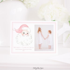 Cartão de Natal do Papai Noel em aquarela com foto, download digital | Cartão de férias para impressão | Cartão de Natal cor-de-rosa de Santa da aguarela | 2001