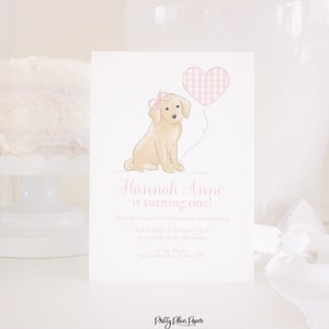 Watercolor Puppy First Birthday Invitation | Watercolor Puppy Birthday Invitation | Girl Puppy Party | Puppy Invitation 1st Birthday 1027