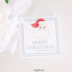 Red & Blue Santa Watercolor Christmas Gift Tag or Treat Tag | Watercolor Printable | Label Favor Tag Download | Classroom Christmas Tag 2001