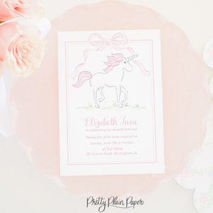 Watercolor Unicorn Birthday Invitation | Watercolor Pink Unicorn Invitation | Pink Unicorn Birthday Party | Pretty Unicorn Invitation 1042