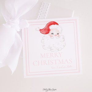 Pink & Red Santa Claus Watercolor Christmas Gift Tag or Treat Tag | Watercolor Printable Label Favor Download | Class or Classroom Tag 2001