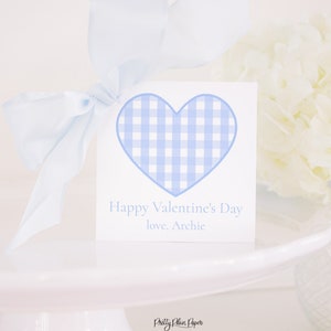 Blue Gingham Heart Valentine Tag | Watercolor Valentine Tag | Printable Download | Blue Heart Valentine Tag for Boy | School or Teacher 1021