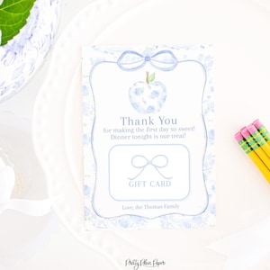 Dinner for Teacher 1st Day of School Gift Card Holder | Printable | Teacher First Day of School Gift | Watercolor | Treat Gift Tag |  1055