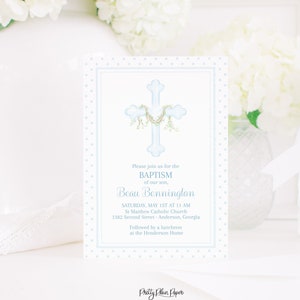 Watercolor Baptism Invitation | Watercolor Blue Baptism Invitation | Traditional Baptism Invitation | Baby Dedication to Church for Boy 3001