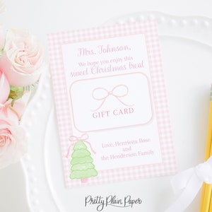 Rosa Weihnachtsgeschenkkartenhalter | 5x7 Printable | Lehrer | Frühstück Mittagessen oder Kaffee Geschenkkarte | Rosa Vichykaro | Preppy Grandmillenial 2002
