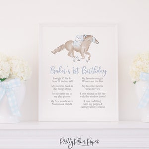 Watercolor Blue Horse 'My First Year' Sign | 16x20 | Watercolor Derby Party Milestone Sign | Race Horse 1st Birthday Milestone Sign | 0106