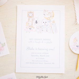 Watercolor Nursery Rhyme Invitation | Printable Invitation 1030 | Nursery Rhyme Birthday | Nursery Rhyme First Birthday Invitation