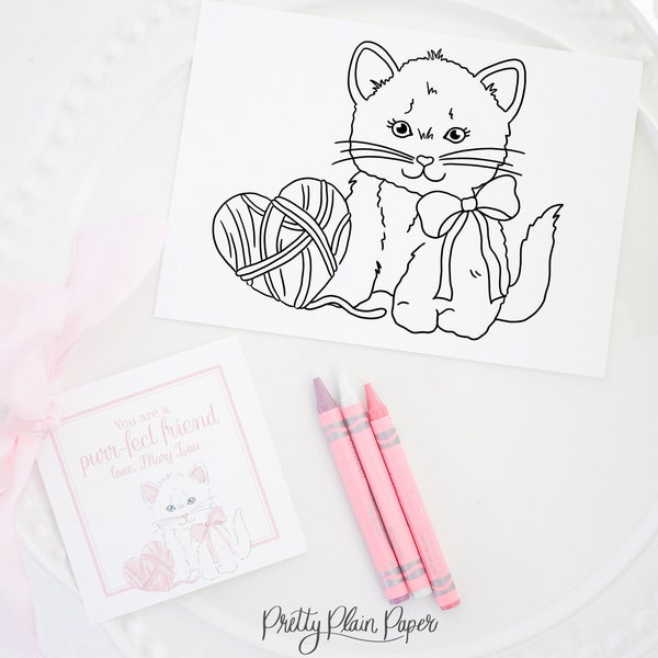 Lot Saint-Valentin | Tag AND Coloriage / Page de peinture | Téléchargement imprimable 3,5 x 3,5 et 5 x 7 | Médaillon de la Saint-Valentin pour chaton | Chat Saint-Valentin pour l'école | 1021