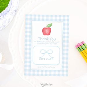 Dinner for Teacher 1st Day of School Gift Card Holder | Printable | Teacher First Day of School Gift | Watercolor | Treat Gift Tag |  1055