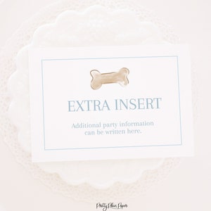 Carte d’insertion supplémentaire pour chiot aquarelle | 3,5''x5'' | Modifiable Imprimable | Fête de chiot bleu pour garçon | Snips Escargots Chiot 1er anniversaire | 1027