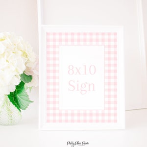 Watercolor Pink Gingham 8x10 Sign, Vertical | Birthday | 5002 5003 5004 5005 5006 5007 5008 5009 5010 5011 5012 5013 5014 5015 1068 1066