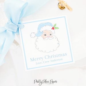 Etiqueta azul de Papai Noel | 3,5x3,5 para impressão | Etiqueta de Natal em aquarela | Etiqueta de Papai Noel | Da etiqueta do Papai Noel | Tag de presente em azul para meninos | 2001