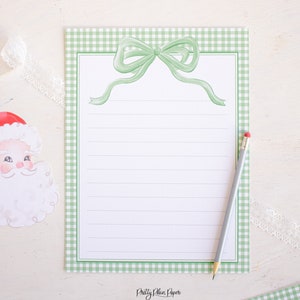 Groene pastel Plaid met strik, bekleed aquarel afdrukbaar stationair voor kinderen, brief aan de kerstman of kerstverlanglijst, download 2001