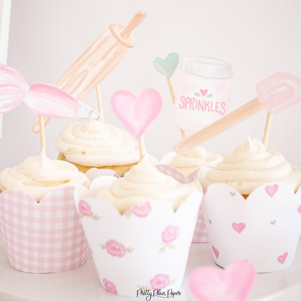 Baking Supplies Printable Watercolor Cupcake Toppers Download 1011 for Cake Decorating Party, Baking, Have Your Cake & Eat it Two Too Party