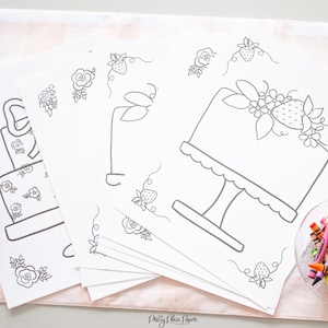 Cake Coloring Pages | Printable Download | One Little Cake | Birthday Party Coloring Sheets | Cake Decorating Party | Party Activity | 1011