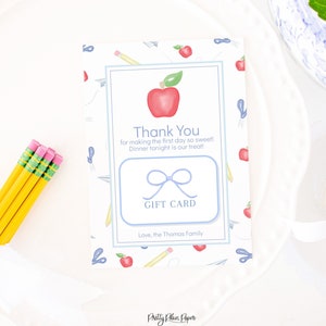 Dinner for Teacher 1st Day of School Gift Card Holder | Printable | Teacher First Day of School Gift | Watercolor | Treat Gift Tag |  1055