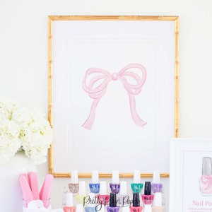 Watercolor Pink Bow Print | 11x14 | Grandmillennial Artwork | Little Girl Room Art | Light Pink Watercolor Bow | Preppy | Bow Party | 5017