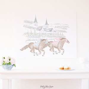 KY Derby Birthday Backdrop | Pink and Blue | Boy Girl Twin | Watercolor Kentucky Derby Birthday Backdrop | Horse Racing Party Printable 0106