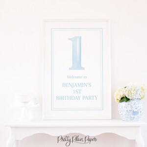 Watercolor One Birthday Welcome Sign for 1st Birthday | 24x36 | 3000 | Blue & White First Birthday | Traditional Blue White 1st Birthday