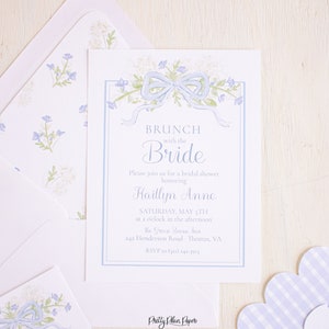 Watercolor Blue Floral & Bow Bridal Shower Invitation | Blue Floral and Hydrangea Bridal Shower Invitation | Blue Floral Bridal Shower, 1052