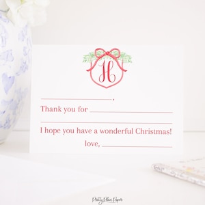 Füllen Sie die leere Weihnachts-Dankeschön-Karte | Weihnachtsgeschenk | Lehrer Dankeschön | Rotes Aquarell Wappen | Digital Printable 2002