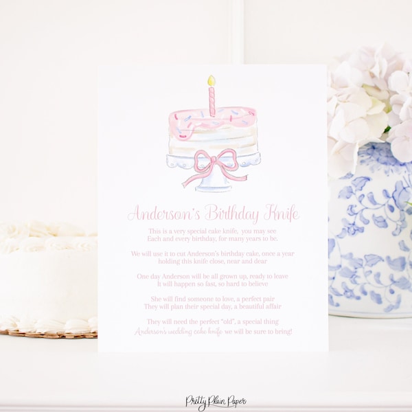 My Special Birthday Cake Knife Poem Sign for 1st Birthday | Watercolor 8''x10'' Printable First Birthday Cake Knife Poem Sign Printable 1059