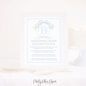 Blue Monogram Crest &#39;My Birthday Cake Knife&#39; Sign | 1st Birthday | 8x10 Printable | First Birthday Cake Knife Poem for Boy or Girl Download