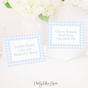 Etiquetas de alimentos o tarjetas de lugar de cuadros azul claro de acuarela / Estilo de tienda 3x4 imprimible / Cumpleaños de cuadros azules / Baby Shower / 3003 3004 3005